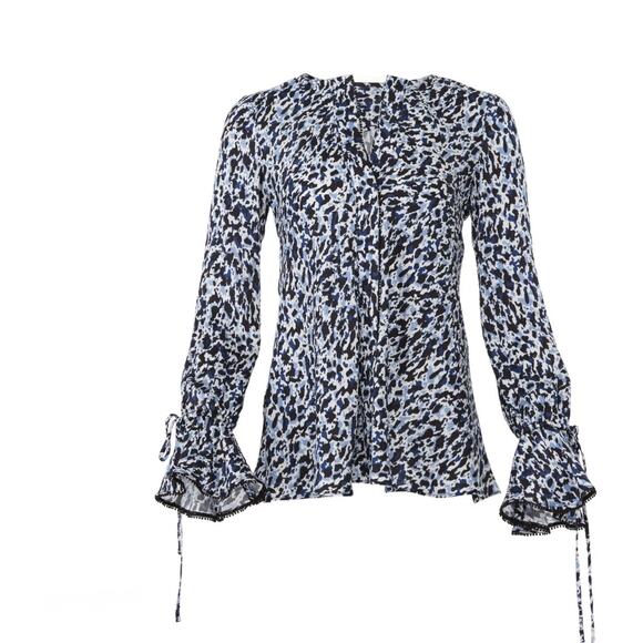 Derek Lam 10 Crosby Animal Print Blouse Bell Sleeve Leopard Womens Size 6 - Picture 3 of 6